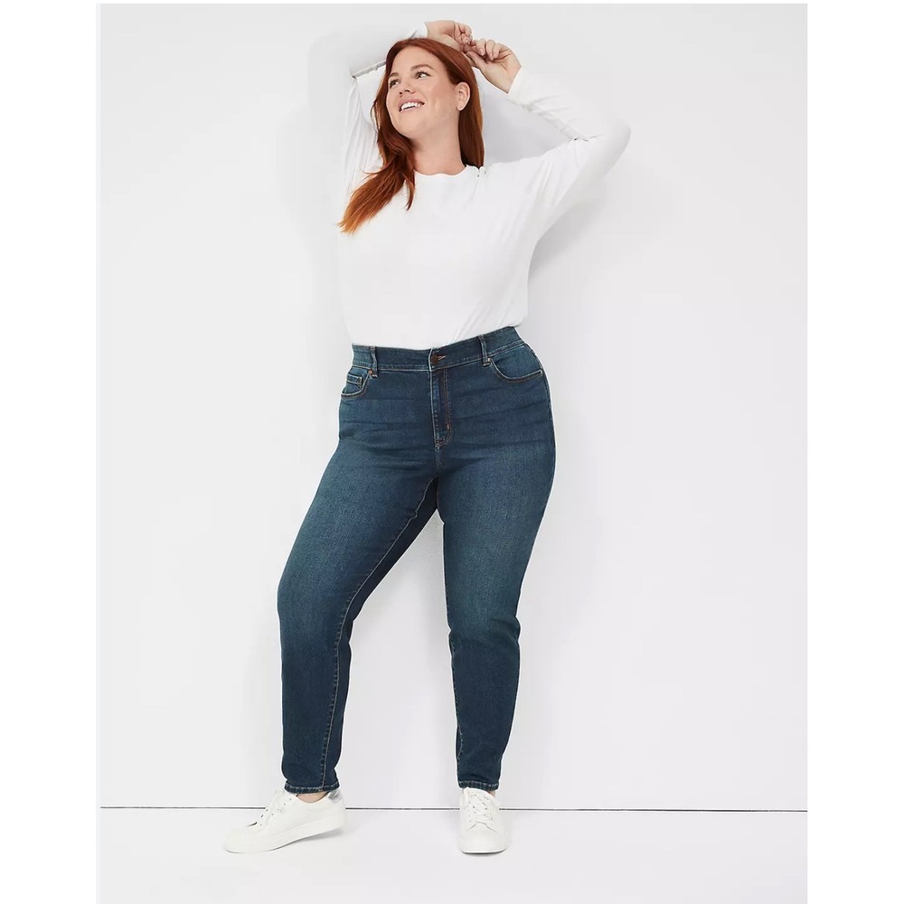 Lane Bryant Flex Magic Waistband Curvy Fit High Rise Skinny Dark Denim Jeans 14